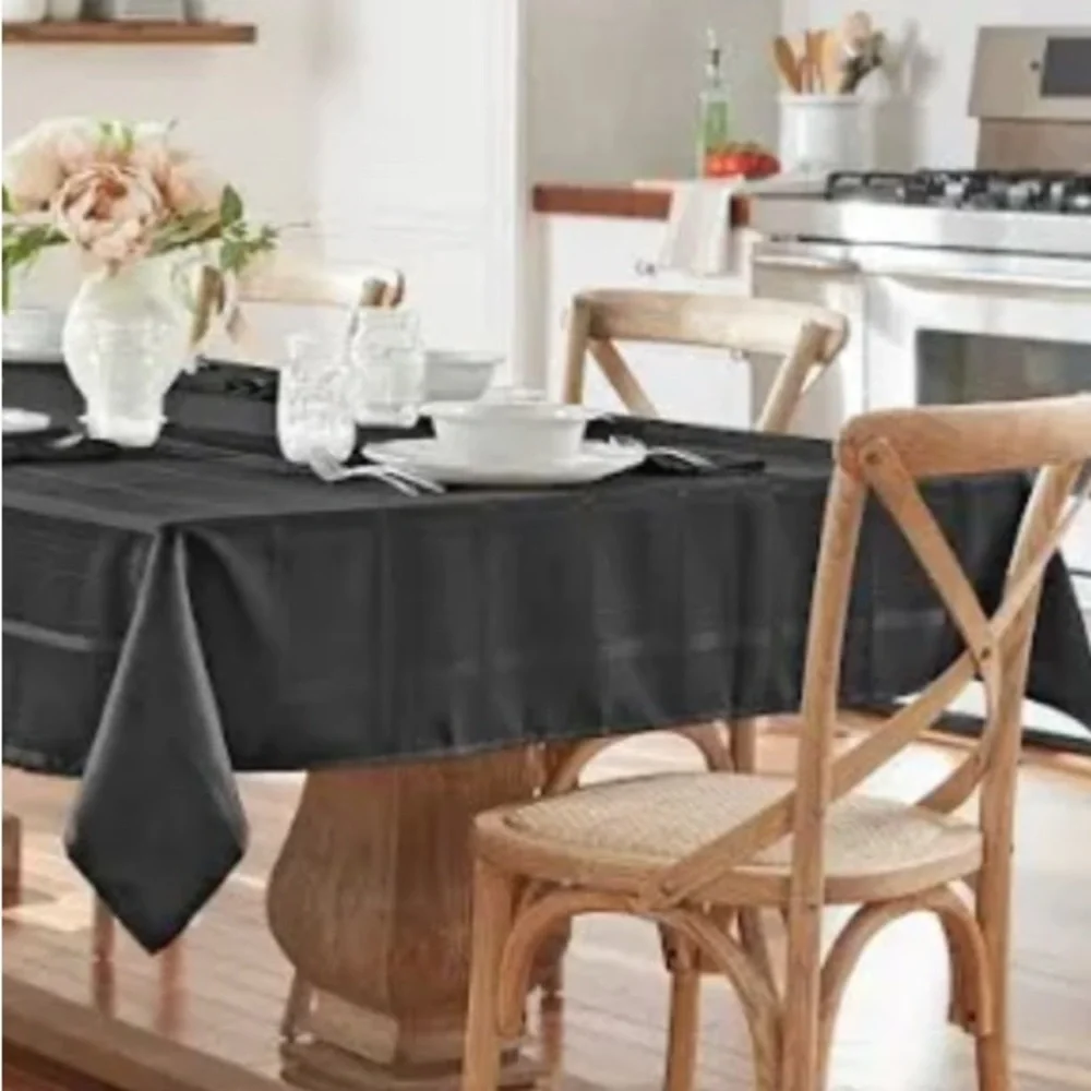 Black on Black Checkered Patterned Square Tablecloth 51” x 51”